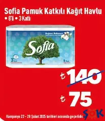 SOFİA PAMUK KATKILI KAĞIT HAVLU 8'Lİ 3 KATLI